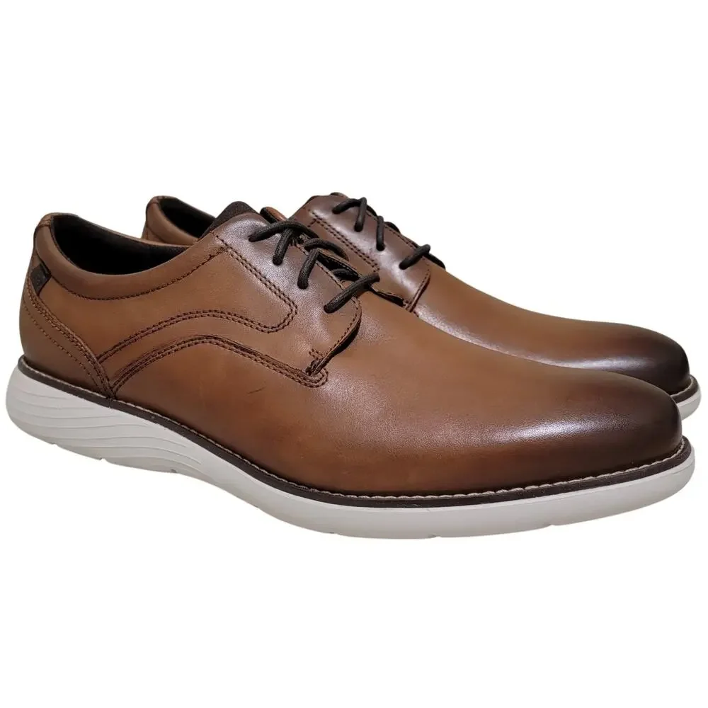 Rockport Men Garett Plain Toe Derby Oxfords Size US 8M Tan Brown Leather